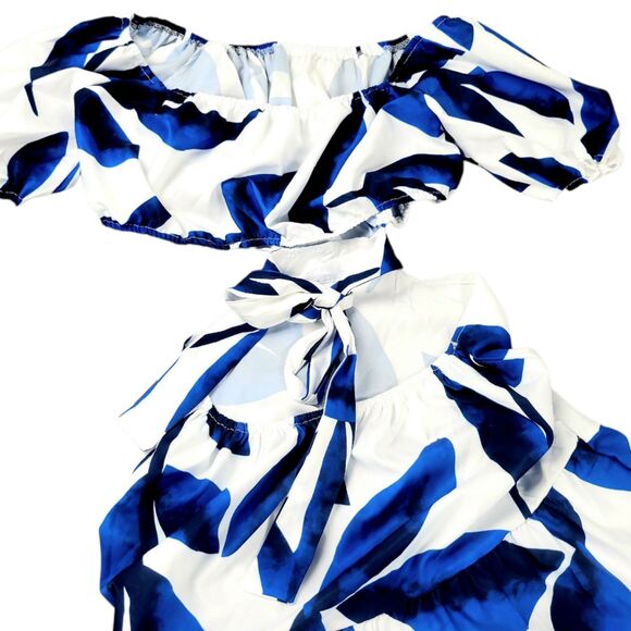 NWT  L Off-Shoulder Blue Floral Wrap Maxi Dress Women's High Waist Summer D… - Picture 11 of 12